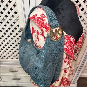 Michael Kors Teal Hobo Bag with large metal logo detail